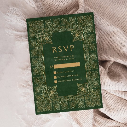 Carte D'accompagnement Vintage Frame Green Gold Wedding RSVP