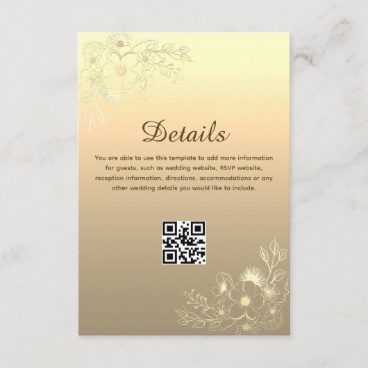 Carte D'accompagnement Vintage Gold Mariage Détails QR Code (Devant)