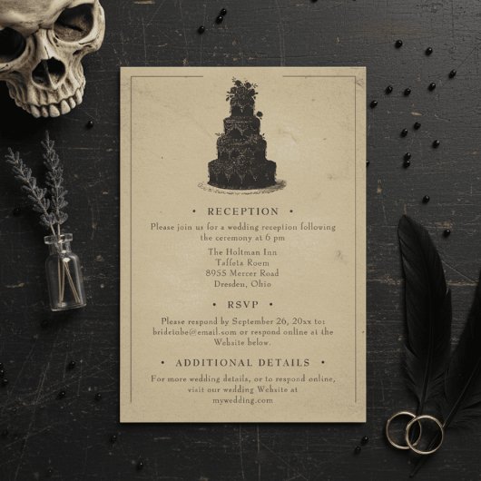 Carte D'accompagnement Vintage Gothic Black Toile Tan Wedding
