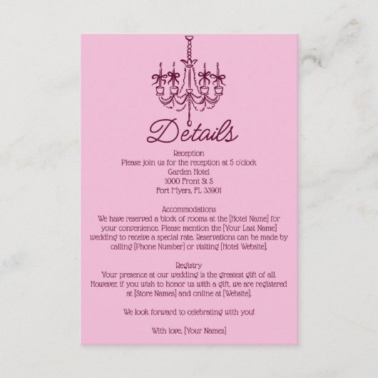 Carte D'accompagnement Vintage Hand Drawn Chandelier Wedding Details (Devant)