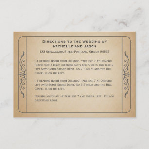 Carte D'accompagnement Vintage Mariage Billet Directions de conduite