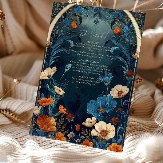 Carte D'accompagnement Vintage Marine Bleu Art Nouveau Mariage