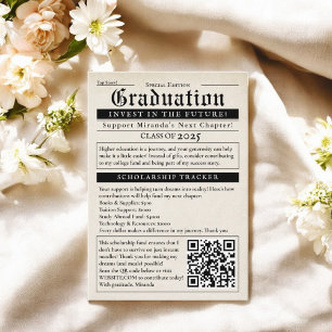 Carte D'accompagnement Vintage Newspaper Style College Fund QR Code