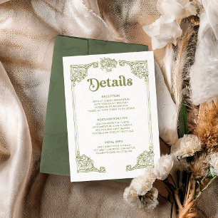 Carte D'accompagnement Vintage Olive Green Antique Frame Détails du Maria