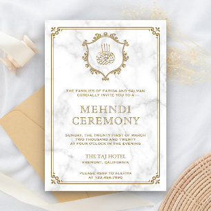 Carte D'accompagnement Vintage Or Flourish Marbre Blanc Islamique Mehndi