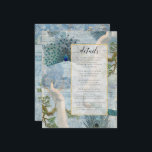 Carte D'accompagnement Vintage Peacock Feathers Bleu Blanc Détails du scr<br><div class="desc">"Vintage Peacock Feathers Blue White Script Details Carte de boîtier." Le design vintage moderne de collage a été créé à partir d'un grand nombre d'éléments d'art Peacock, éphémère vintage de publicité et de lettres manuscrites. Un revêtement de velum avec parties scintillant en or doux surligné finit la conception. Graphiquement conçu...</div>