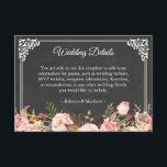 Carte D'accompagnement Vintage Pink Floral Chalkboard Détails du Mariage<br><div class="desc">Carte de détails vintage Pink Floral Chalkboard Mariage. (1) Pour plus de personnalisation,  cliquez sur le lien "customiser plus loin" et utilisez notre outil de conception pour modifier ce modèle. (2) Si vous avez besoin d'aide ou d'articles correspondants,  veuillez me contacter.</div>
