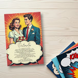Carte D'accompagnement Vintage Retro Romantic Couple Comic Style Mariage<br><div class="desc">Cette élégante carte de boîtier mariage de style bande dessinée est parfaite pour un mariage moderne. Le design rétro présente une illustration vintage de mariée et de mariée et une calligraphie noire sur un arrière - plan à thème de bande dessinée.</div>