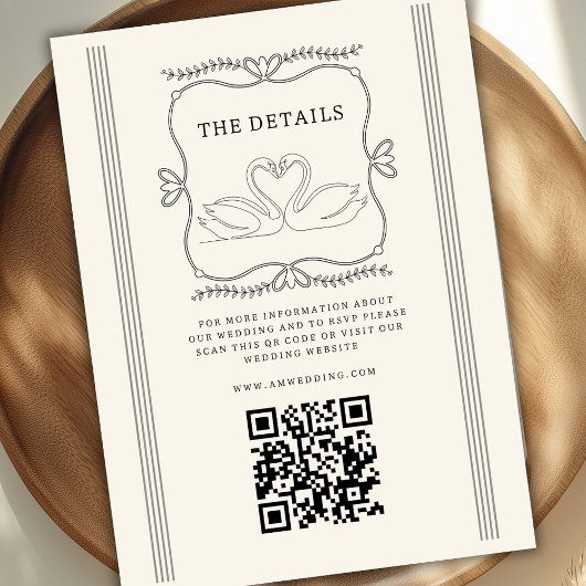Carte D'accompagnement Vintage Swans QR Code Wedding Details 
