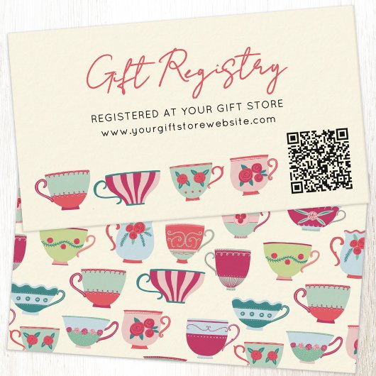 Carte D'accompagnement Vintage Teacup Baby Shower Gift Registry QR code