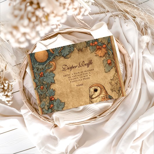 Carte D'accompagnement Vintage Woodland Owl Diapper Raffle