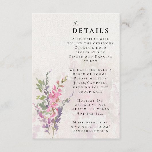 Carte D'accompagnement Violet rose Fleur sauvage vif Jaune (Devant)