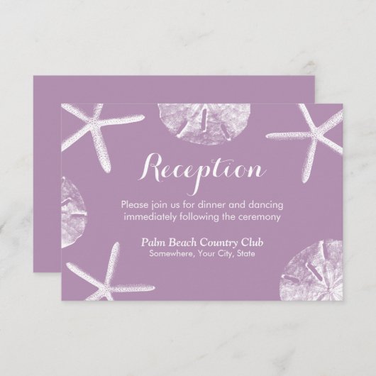 Carte D'accompagnement Violet Starfish & Sand Dollar Réception de mariage (Devant / Derrière)