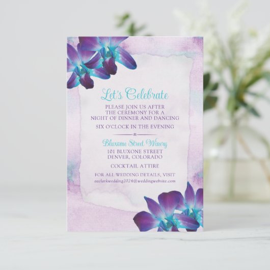 Carte D'accompagnement Violet Turquoise Bleu Dendrobium Mariage orchidée (Debout devant)