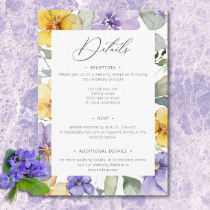 Carte D'accompagnement Violets violets et jaunes modernes Mariage floral