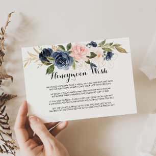 Carte D'accompagnement Vœu de lune de miel floral Navy bleu rose Or