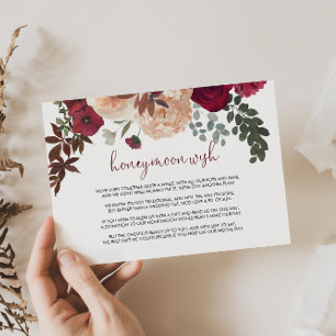 Carte D'accompagnement Vœu de lune de miel floral rose Bourgogne 