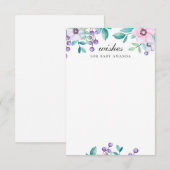 Carte D'accompagnement Voeux pour bébé. Conseil à fleurs pourpre d'aquare (Devant / Derrière)
