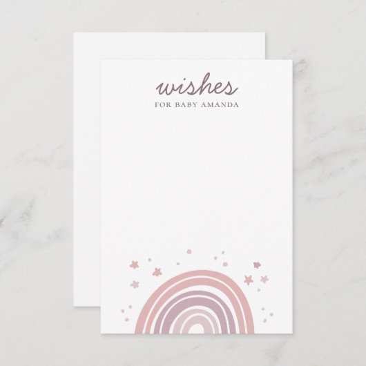 Carte D'accompagnement Voeux pour bébé. Conseil arc-en-ciel rose et viole (Devant / Derrière)