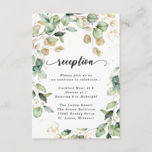 Carte D'accompagnement Voiture de réception Eucalyptus Gold Watercolor