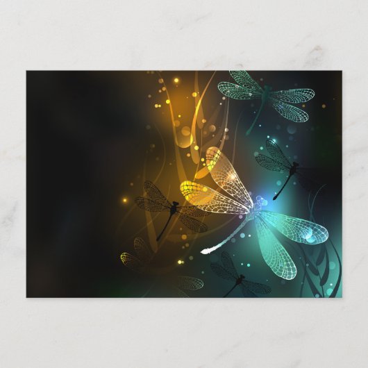 Carte D'accompagnement Vol de libellule verte lumineuse (Devant)