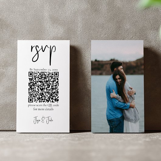 Carte D'accompagnement Votre photo, noir et blanc Code QR mariage RSVP