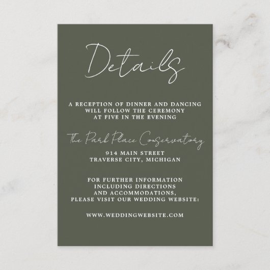 Carte D'accompagnement Vrai Simplicité 3 Script Minimal Camo Vert (Devant)