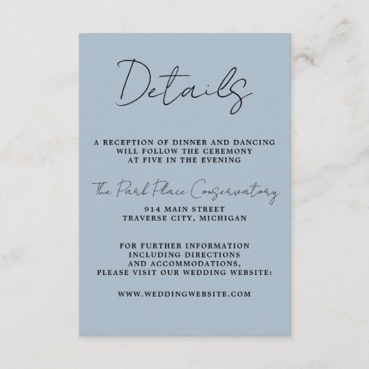 Carte D'accompagnement Vrai Simplicité 3 Script Minimal Ice Blue Mariage (Devant)