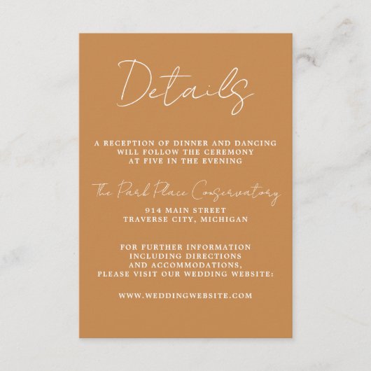 Carte D'accompagnement Vrai Simplicité 3 Script Minimal Mariage Apricot (Devant)