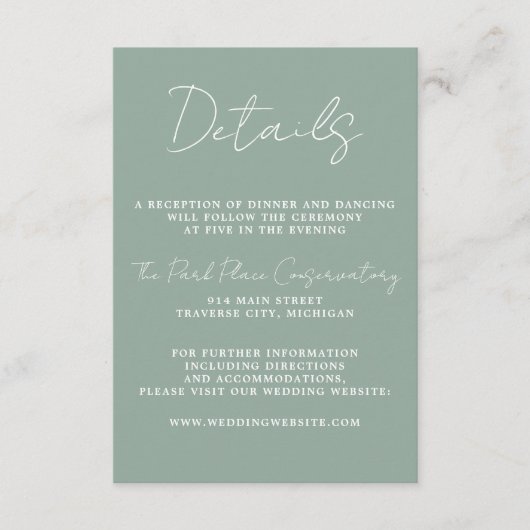 Carte D'accompagnement Vrai Simplicité 3 Script Vert Sage minimal (Devant)