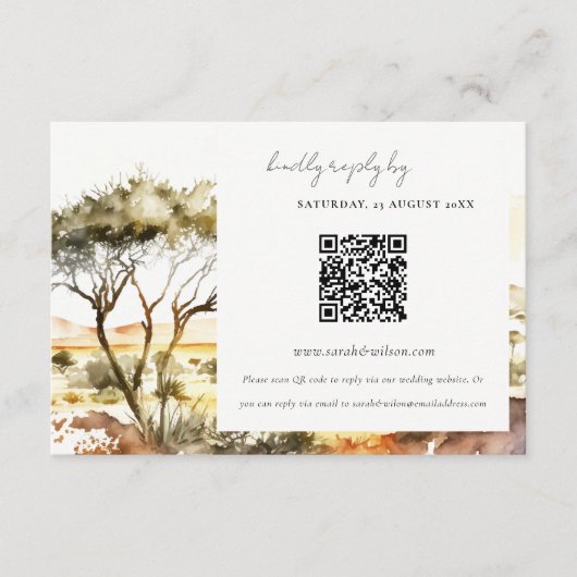 Carte D'accompagnement Watercolor African Landscape Wedding RSVP QR Code (Devant)