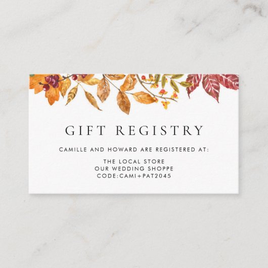 Carte D'accompagnement Watercolor Automne Feuilles Garland Mariage Regist (Devant)