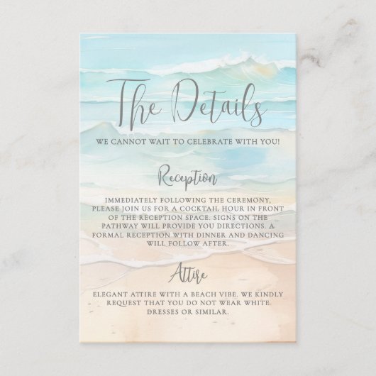 Carte D'accompagnement Watercolor Beach Wedding Details (Devant)