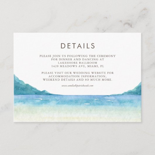 Carte D'accompagnement Watercolor Beachfront Tropical Mariage Détails (Devant)
