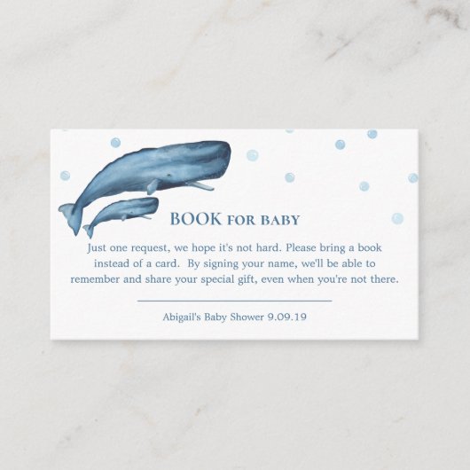 Carte D'accompagnement Watercolor Blue Whales Ocean Book pour bébé (Devant)