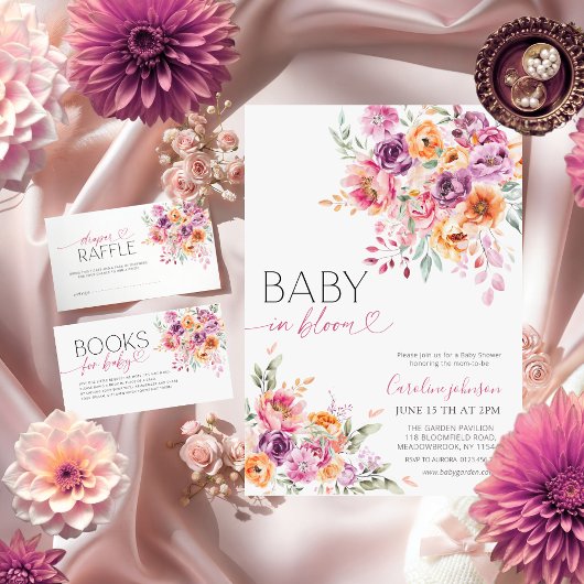 Carte D'accompagnement Watercolor Blush Pink Bloom Diaper Raffle