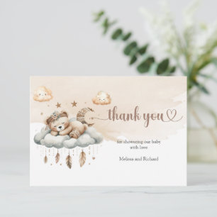 Carte D'accompagnement Watercolor boho plumes nuage neuf merci