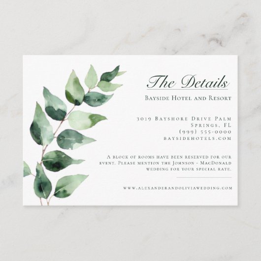 Carte D'accompagnement Watercolor Eucalyptus Wedding | White (Devant)
