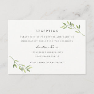 Carte D'accompagnement Watercolor Green Leaf Mariage Réception