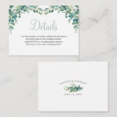 Carte D'accompagnement Watercolor Greenery Eucalyptus Détails du Mariage (Devant / Derrière)