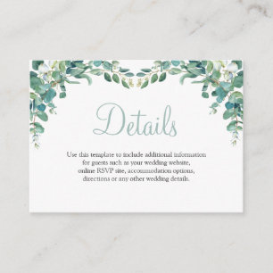 Carte D'accompagnement Watercolor Greenery Eucalyptus Détails du Mariage