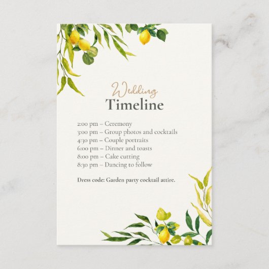 Carte D'accompagnement Watercolor Lemon Wedding Timeline with QR Code (Devant)