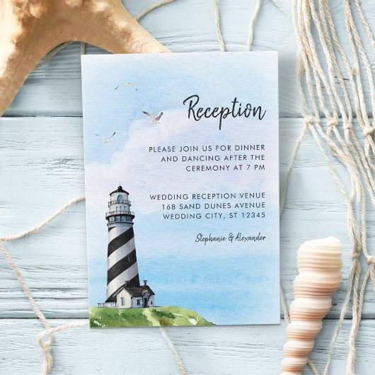 Carte D'accompagnement Watercolor Lighthouse Réception de mariage nautiqu