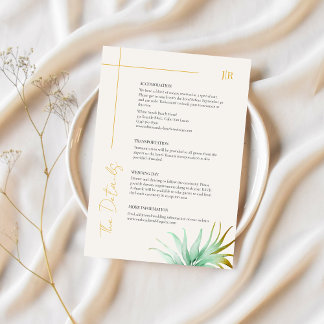 Carte D'accompagnement Watercolor Palm Gold Destination Wedding Detail