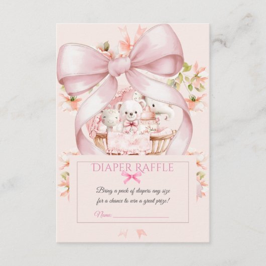 Carte D'accompagnement Watercolor Pink Bow Diaper Raffle Ticket (Devant)