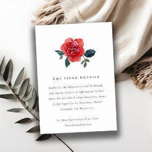 CARTE D'ACCOMPAGNEMENT WATERCOLOR RED GREEN ROSE FLORAL MARIAGE DÉTAIL