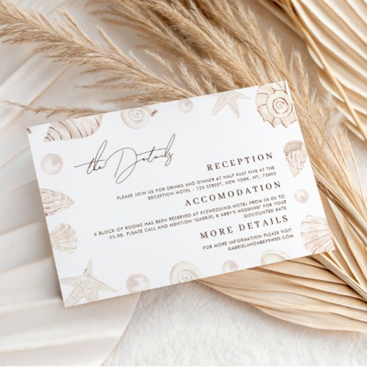 Carte D'accompagnement Watercolor Seashells Nautical Wedding Details