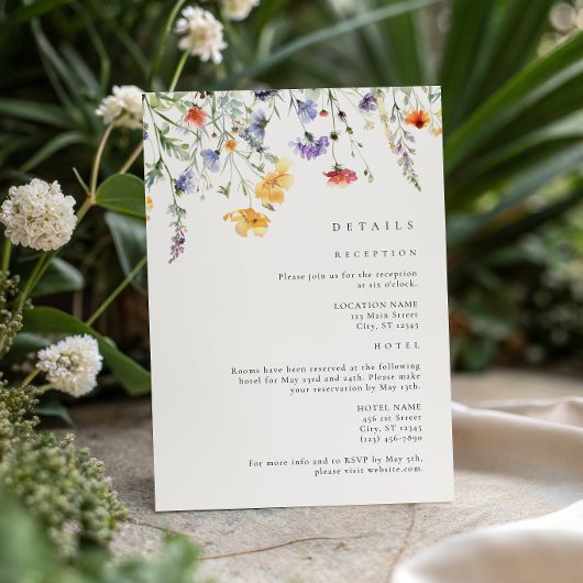 Carte D'accompagnement Watercolor Wildflower Wedding Details