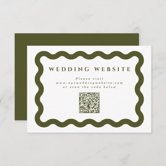 Carte D'accompagnement Wavy Green & White Mariage Website QR Code (Devant / Derrière)