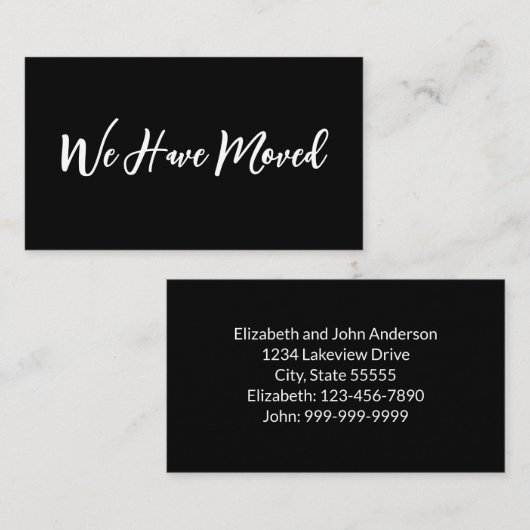 Carte D'accompagnement We Have Moved Script Moving Announecment Black (Devant / Derrière)